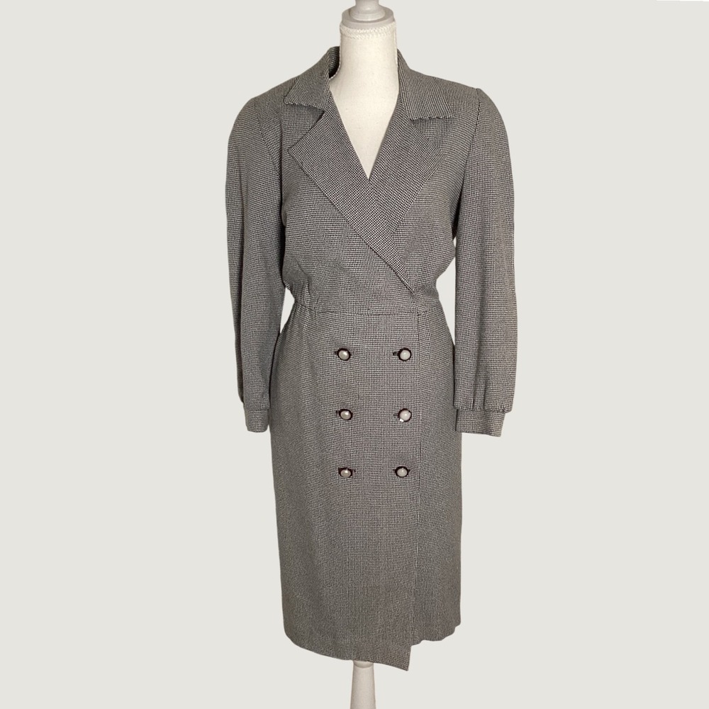 Vintage 80s Melissa Petites Black & White Houndstooth Blazer Dress Size 10P